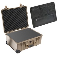 Pelican 1560 Watertight Wheeled Hard Case with Foam Insert, Tan, Bundle with PC1