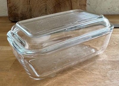 Vintage französische Arc Pyrex schwere Glas Butterdose mit Deckel 60er Jahre