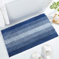 Blue Luxury Chenille Bathroom Rug 20x32 Inch Non Slip Soft Bath Mat Carpet