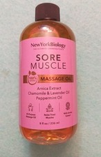 New York Biology Sore Muscle Massage Oil 8oz Made In USA, Natural Oil *No Pump*