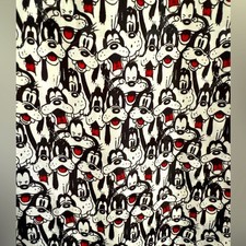 Vintage Disney Goofy "Many Faces" Silky Satin Scarf. Hand-Rolled Edges.