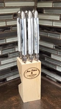 Laguiole Jean Dubost Steak Knives w/Block, Marble Handle, 6 Set, UNUSED