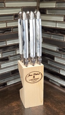 Laguiole Jean Dubost Steak Knives w/Block, Marble Handle, 6 Set, UNUSED