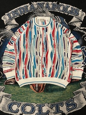 Vintage Cotton Traders 3D Knit Multi-Color Sweater Mens Size XL Coogi-style 90s