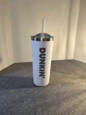 Dunkin Stainless Steel 20 Oz Insulated Tumbler White With Straw 