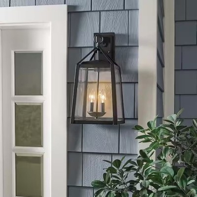 Home Decorators Blakeley 19.25 in. Transitional 2-Light Black Outdoor Wall Light