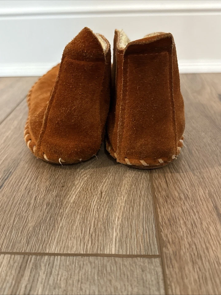 Zapatillas mocasín forradas de piel de oveja gamuza cuero oveja color óxido Foto 4 de 4