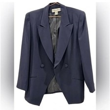 CHRISTIAN DIOR Navy Blue Draped Collar Button Closure Blazer Size 10 VGUC