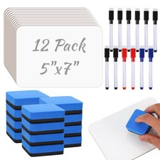 12 Sets Small White Board 5x7 Inch Double Sided Dry Erase With Markers