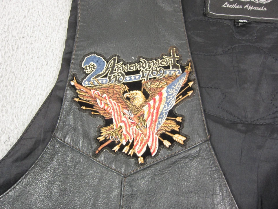 Vintage UNIK Vest Mens 60 5XL Black Leather Biker Motorcycle 2nd Amendment Eagle - Image 3 of 4