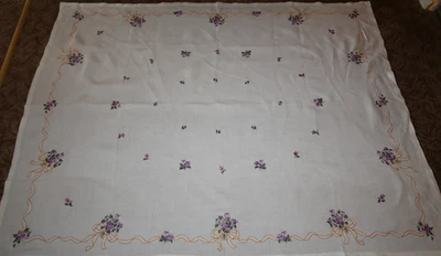 Schöne Leinen? Tischdecke-Handarbeit-Stickerei-Veilchen-124x160 cm - Bild 1 von 4