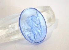 EROS/CUPID & BOAT baby blue Venetian glass Cameo*oval*29mmx22mm*Loose cameo