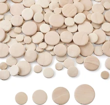 Craftdady 160Pcs Unfinished Flat round Wood Beads 15-30Mm Blank Natural Wooden C