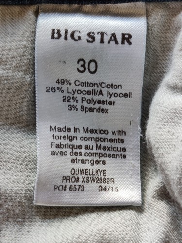 Pantalones de mezclilla ajustados Big Star Omni Lift & Tick talla 30x30 elásticos tiro alto lavado oscuro - Imagen 10 de 12