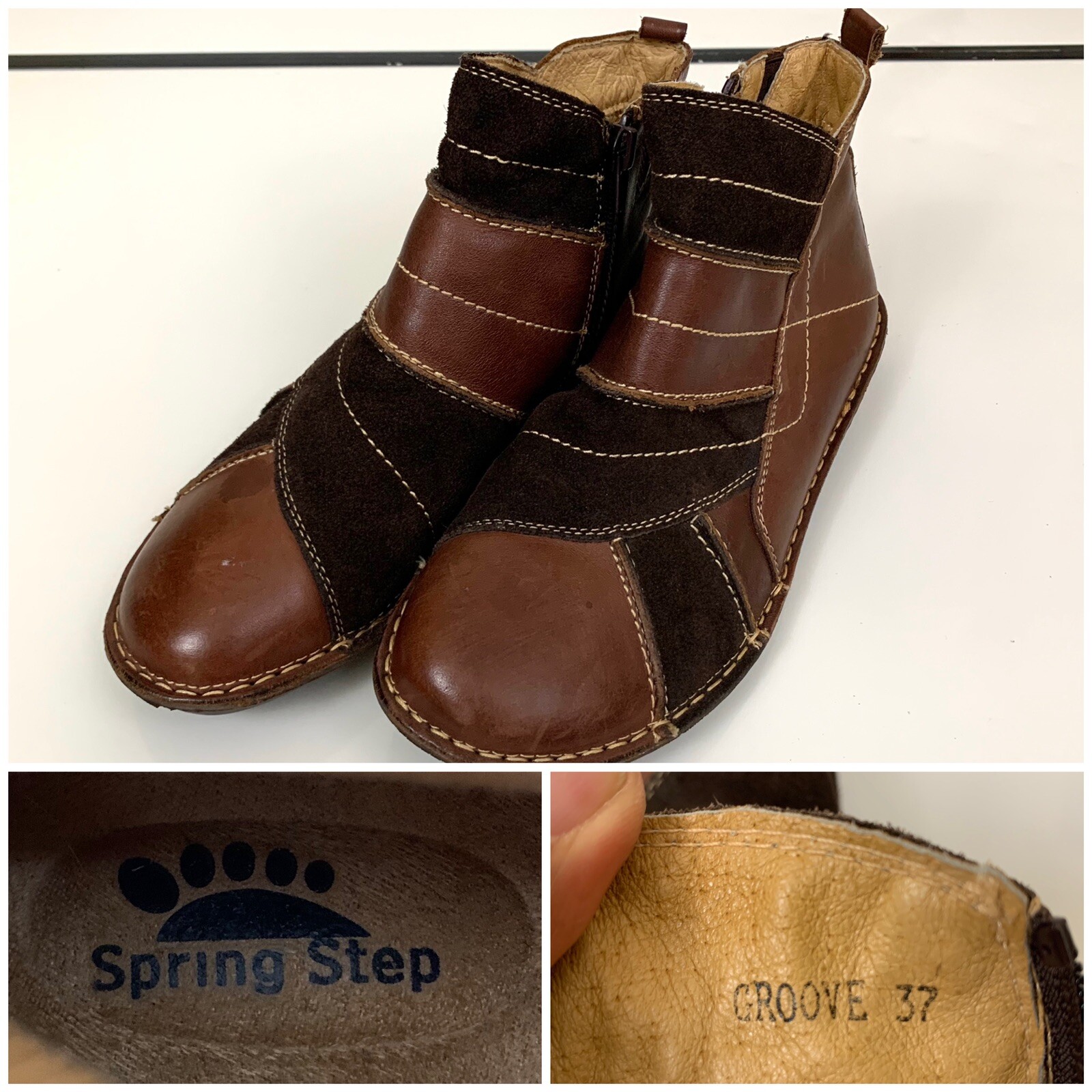 Spring Step Brown Leather Patchwork Zipper Boots … - image 12