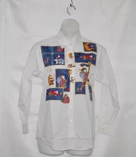 Quacker Factory Embroidered W Santa Shirt Size M White