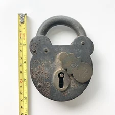 Antique Large Lock Paddlock w Patricio Carrasco Stamp  Lock Only