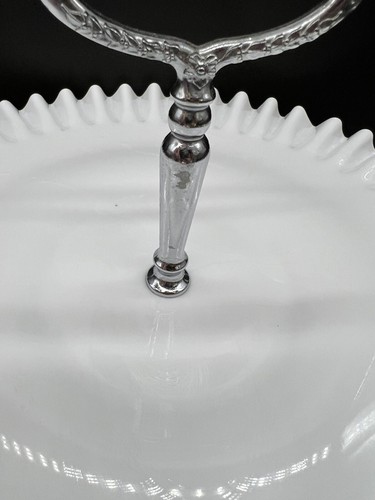 Fenton White Milk Glass Serving Platter Tray Crimped Hobnail Handle Vintage 14” - Picture 6 of 6