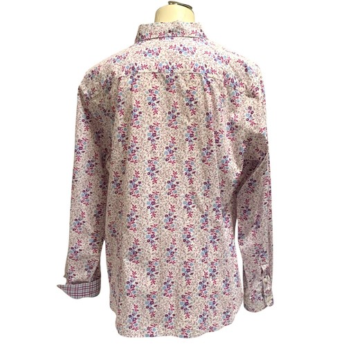 LL Bean Womans Floral Button Up Shirt Size Large Long Sleeve Blue Wine Flowers - Picture 5 of 11