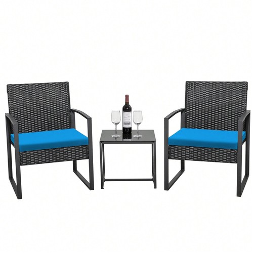 3 Pieces Patio Bistro Set, Wicker Outdoor Patio Furniture Set-Lightning Deals - Picture 33 of 46