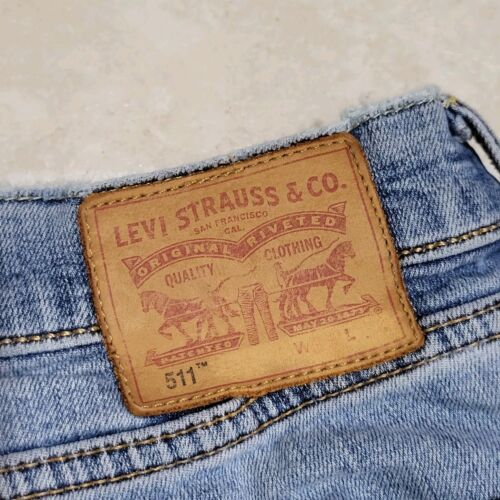Levi's 511 Slim Fit Flex Stretch Blue Jeans Mens Sz 36 Distressed & Paint Splat - Picture 18 of 19