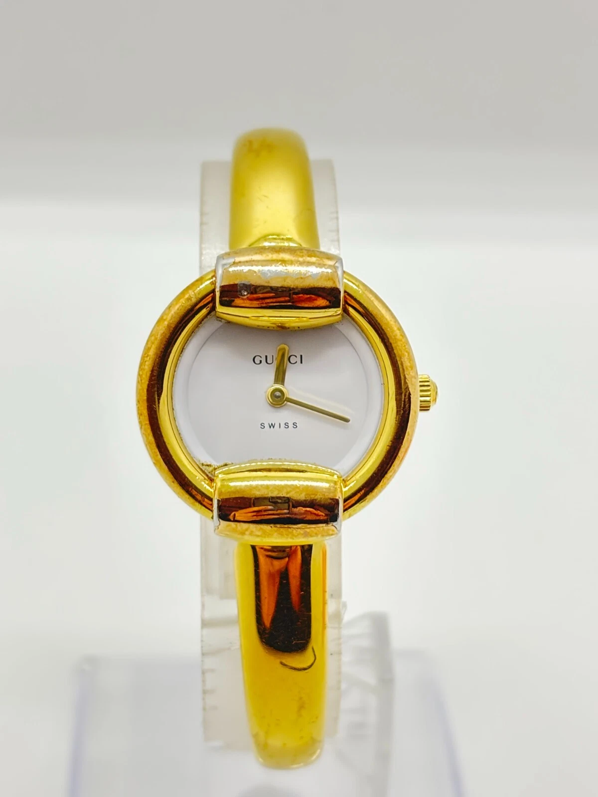 [Exc+5] Montre Vintage Femme Gucci 1400L Quartz Rond Or Occasion Fonctionne F/S