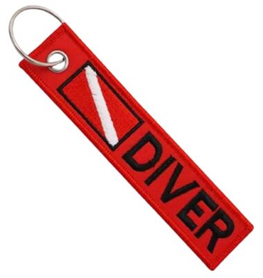 Diver Down Flag Dive Scuba Diving Red White Keychain Key Tag Chain