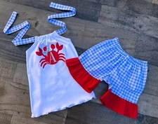 Cute Crab Personalized Ruffled Summer Girl Shorts & Halter Top 