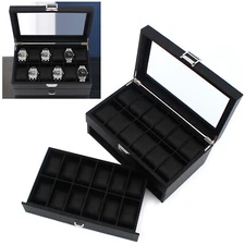 24 Slot Men Watch Display Case Large Jewelry Organizer Box Luxury Storage Holder
