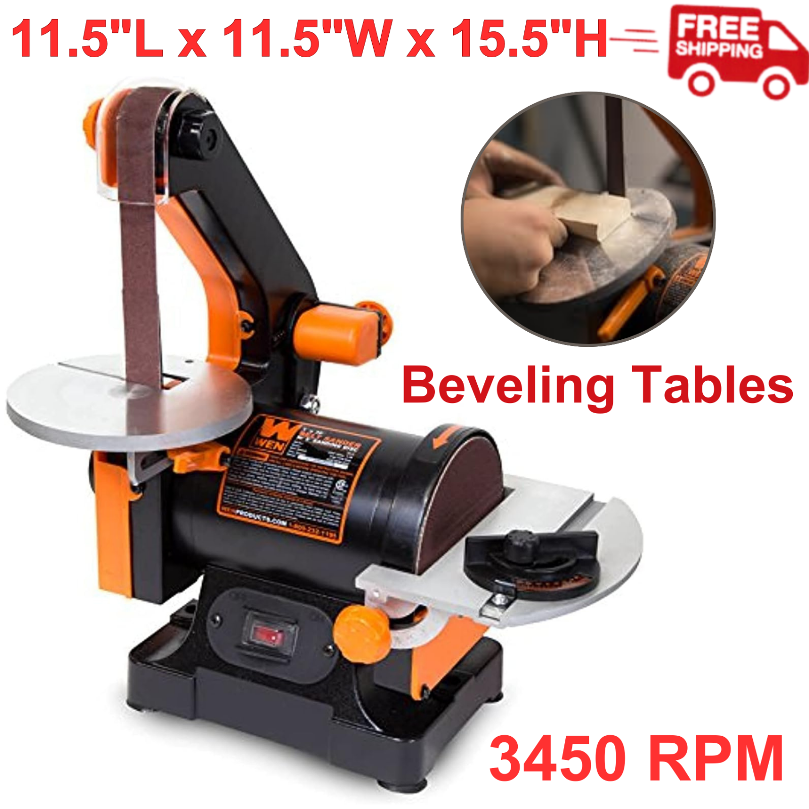 WEN 6515T Benchtop Belt and Disc Sander with 1x30 Inch Belt and 5 Inch Sanding Disc