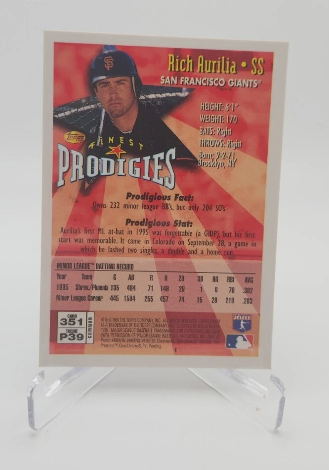 Rich Aurilia - Topps Finest Prodgies - 1996 - San Francisco Giants - #351 - Image 2 of 2