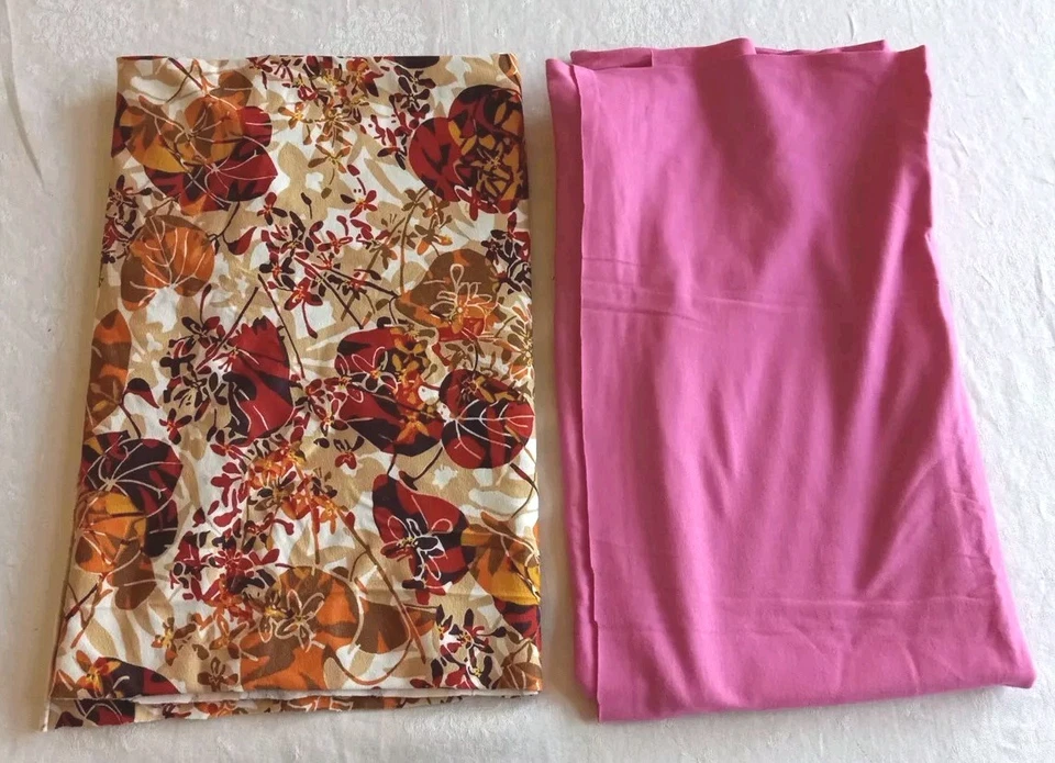 Fabric Jersey Knit Lot Of 2-1.5 Yds Each Red & Beige Floral And Pink Solid - Image 2 of 4