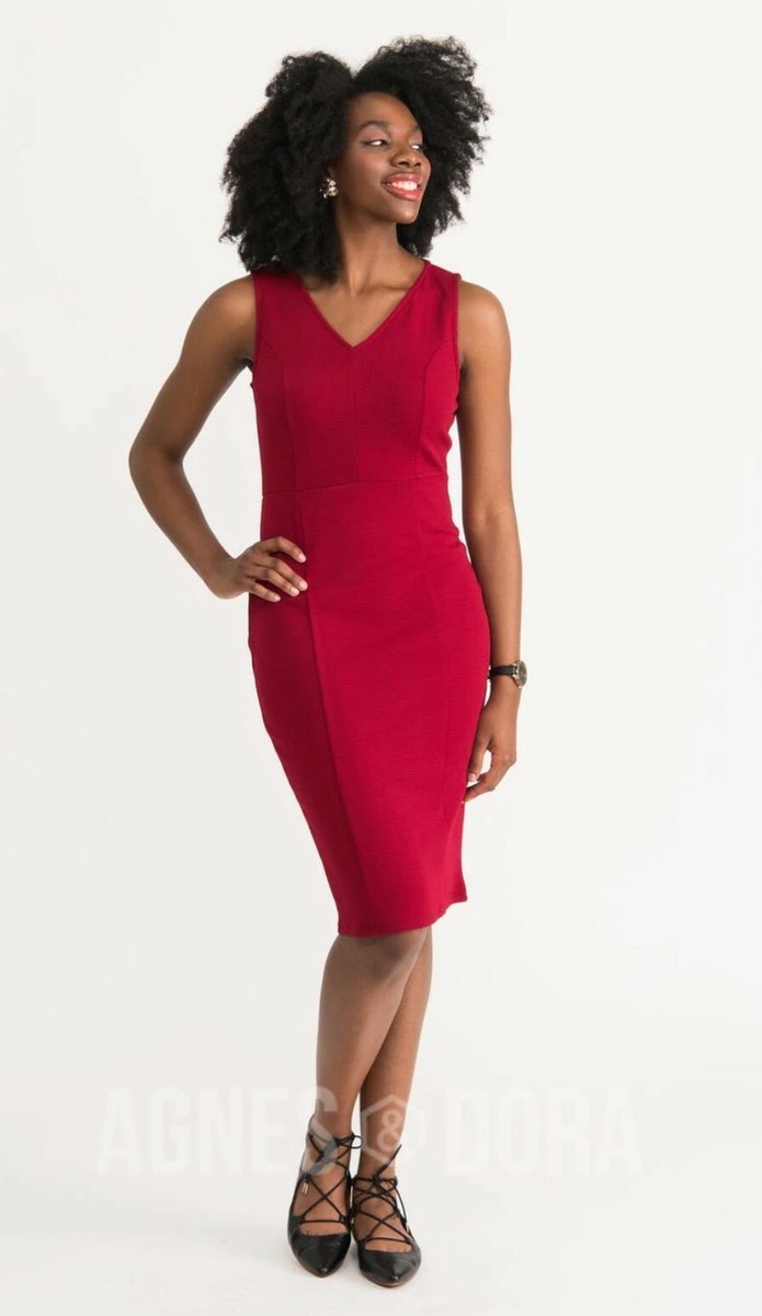 red fitted pencil dresses NWT MEDIUM Agnes & Dora Fitted Pencil Dress Solid Burgundy - Textured,  Stretchy