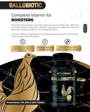 Complete Vitamins Roosters, Vitaminas Para Gallos, Gallinas Gallobiotic 100 Tabs