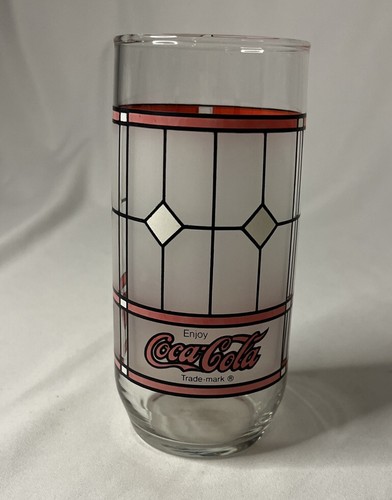 Coca-Cola Vintage Libbey Frosted Stained Glass Tiffany Style Glass Cup - Picture 8 of 8