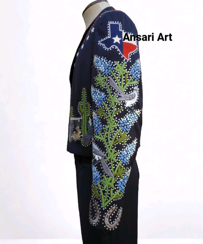 Navy Blue 2Pc Customized Vintage Country Western Suit Cowboy Cactus Vine outfits - Picture 4 of 9