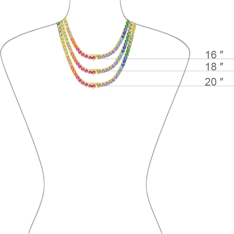 Теннисная цепочка ожерелье узкий радужный спектр кубический цирконий блестящее 3 мм 16-20 дюймов - Изображение 2 из 4