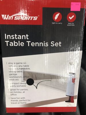 Win Sports Play Anywhere Table Tennis Set W/Retractable Net & 2 Paddles  New  s2