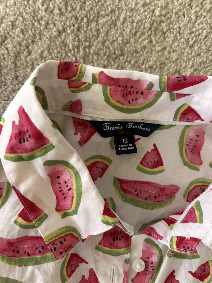 Brooks Brothers Girl Kids Size 16 Dress W Belt Watermelon Print - Image 2 of 2