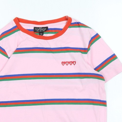 Topshop Womens Pink Striped Cotton Basic Polo Size 10 Crew Neck - Love - Picture 3 of 10