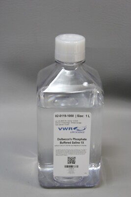 NEW 1L BOTTLE OF VWR DULBECCO'S PHOSPHATE BUFFERED SALINE 1X 02-0119 ...