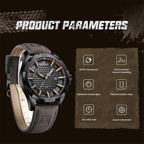 NAVIFORCE Men Quartz Watch Leather Watch Gifts Simple Dial Male Sport Wristwatch - Picture 8 of 23