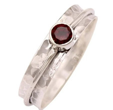 Red Garnet Gemstone Handmade Solid 925 Sterling Silver Spinner Ring For Women
