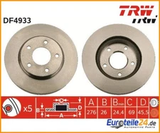 2pcs Brake Disc TRW DF4933 for Mitsubishi Lancer VIII ASX