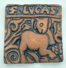 Vintage 1977 MORAVIAN TILE Bucks Co F. LUCAS Terracotta Deer Raised Relief