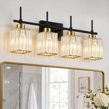 Torondo Modern Crystal Bathroom Vanity Light 4-Light, Black Gold-Square Shade