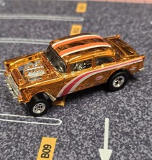 Hot Wheels 55 Chevy Bel Air Gasser Orange Bell Hydro Chrome Custom Real Riders