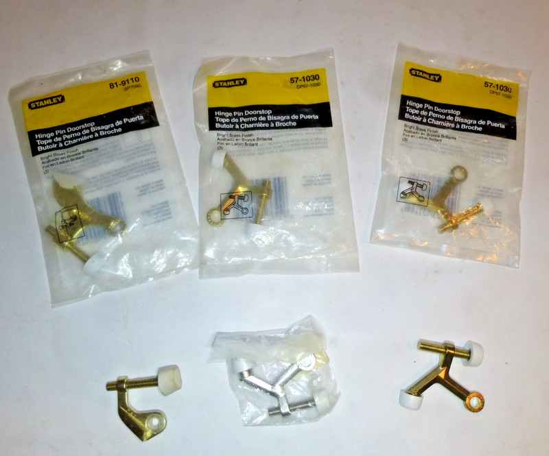 LOT OF 6 Hinge Pin Door Stop Bumper, Satin Bronze, Chrome All DIFFERENT