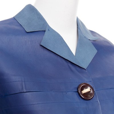 MARNI blue black colorblocked calf leather geometric buttons crop