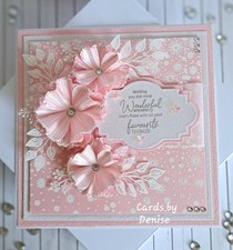 HANDMADE LUXURY 8" PINK FLORAL BIRTHDAY CARD WITH 3D FLOWERS AND GIFT BOX
